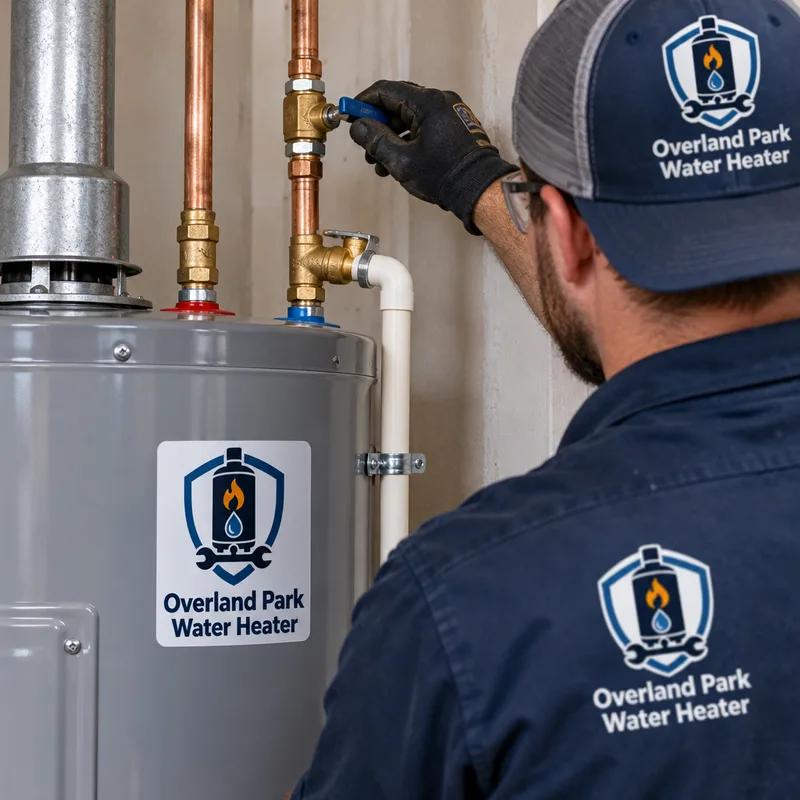 Properly installed TPR valve discharge pipe and water shutoff above a new tank water heater
